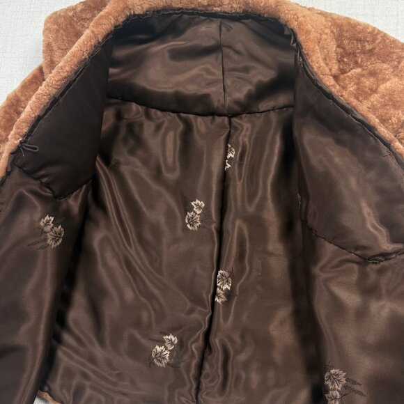 Vintage Faux Fur Shawl Collar Jacket Brown Hook Closure Plush Lined - Picture 7 of 16